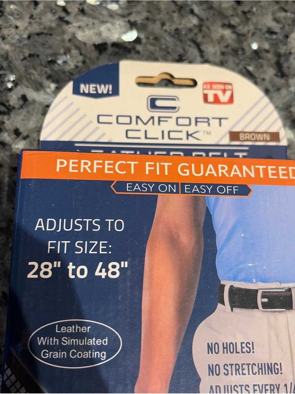 COMFORT CLICK Black Leather Belt Automatic Adjustable 28” To 48” As Seen On TV